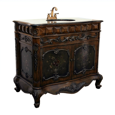 Antique Bathroom vanity cabinet 28 inch With Hand Cared Furniture,New Luxury Solid Wood Two Doors Painting Cabinet